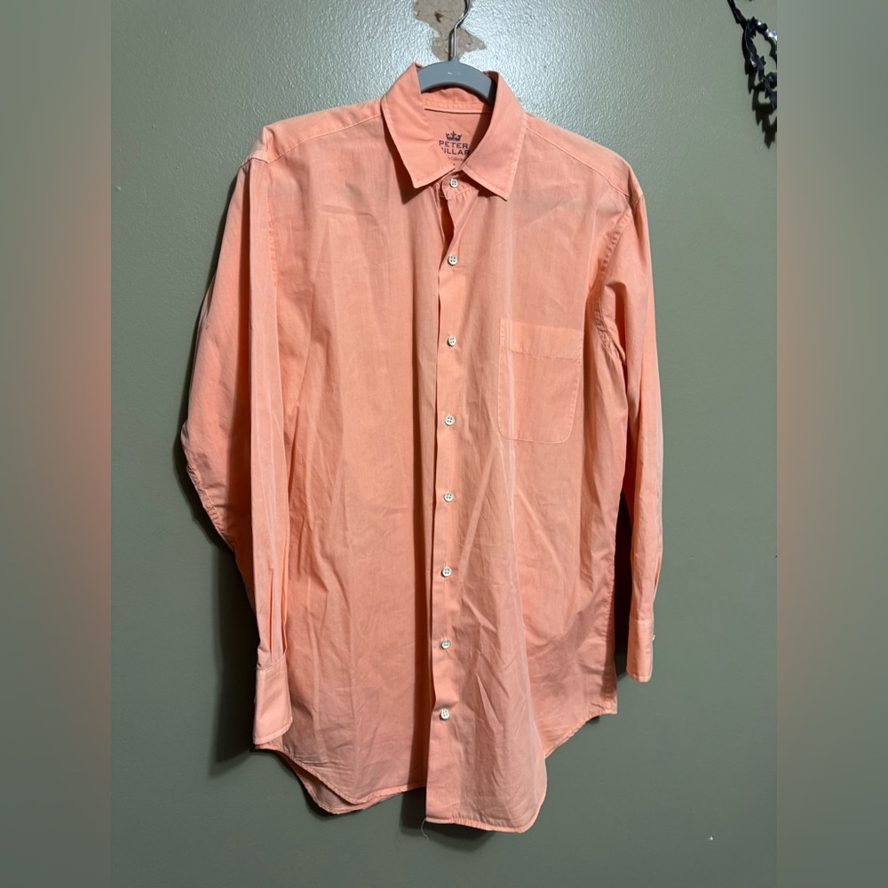 PETER MILLAR SEASIDE COLLECTION LONG SLEEVE SHIRT, PEACH COTTON SILK, SIZE M‎